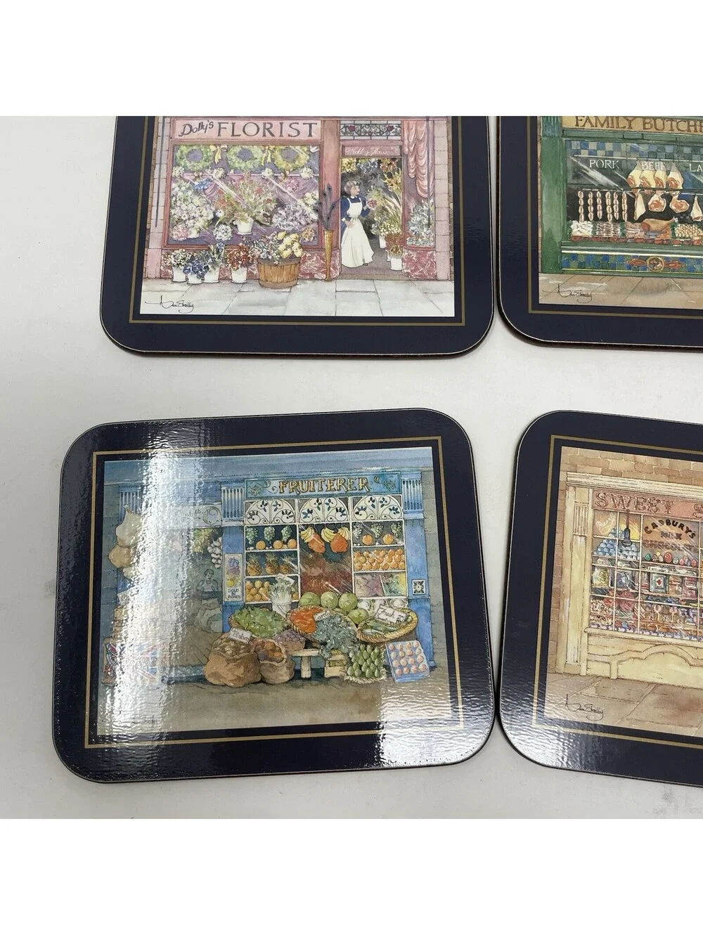 JASON COLLECTIBLES EDWARDIAN SHOPS RECTANGULAR CORK COASTERS SET 6  NIB